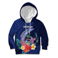 Personalised Guam Liberation Day Kid Hoodie Happy 80th Anniversary Fish Hook Mix Tropical Flowers LT14 Hoodie Blue - Polynesian Pride