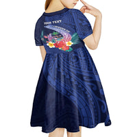 Personalised Guam Liberation Day Kid Short Sleeve Dress Happy 80th Anniversary Fish Hook Mix Tropical Flowers LT14 - Polynesian Pride