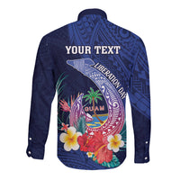 Personalised Guam Liberation Day Long Sleeve Button Shirt Happy 80th Anniversary Fish Hook Mix Tropical Flowers LT14 - Polynesian Pride