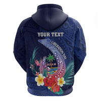 Personalised Guam Liberation Day Zip Hoodie Happy 80th Anniversary Fish Hook Mix Tropical Flowers