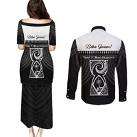 Guam Liberation Day Couples Matching Puletasi and Long Sleeve Button Shirt Biba Guahan Chamorro 80th Anniversary - Black