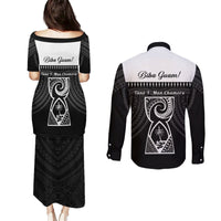 Guam Liberation Day Couples Matching Puletasi and Long Sleeve Button Shirt Biba Guahan Chamorro 80th Anniversary - Black LT14 - Polynesian Pride