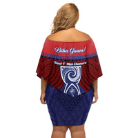 Guam Liberation Day Off Shoulder Short Dress Biba Guahan Chamorro 80th Anniversary - Blue LT14 - Polynesian Pride