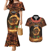 Samoa Teuila 2024 Festival Couples Matching Mermaid Dress and Hawaiian Shirt Samoan Siva Afi With Red Gingers LT14 Black - Polynesian Pride