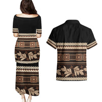 Black Samoa Siapo Teuila Flowers Couples Matching Puletasi and Hawaiian Shirt LT14 - Polynesian Pride