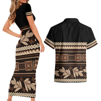 Black Samoa Siapo Teuila Flowers Couples Matching Short Sleeve Bodycon Dress and Hawaiian Shirt