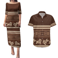Brown Samoa Siapo Teuila Flowers Couples Matching Puletasi and Hawaiian Shirt LT14 Brown - Polynesian Pride