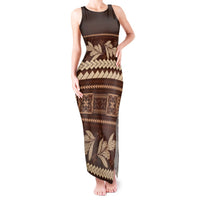 Brown Samoa Siapo Teuila Flowers Tank Maxi Dress LT14 Women Brown - Polynesian Pride