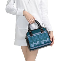 Dark Cyan Samoa Siapo Teuila Flowers Shoulder Handbag