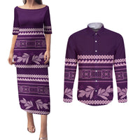 Purple Samoa Siapo Teuila Flowers Couples Matching Puletasi and Long Sleeve Button Shirt LT14 Purple - Polynesian Pride