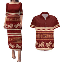 Red Samoa Siapo Teuila Flowers Couples Matching Puletasi and Hawaiian Shirt LT14 Red - Polynesian Pride