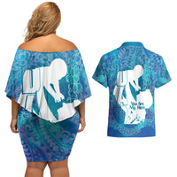 Turquoise Polynesia Father's Day Couples Matching Off Shoulder Short Dress and Hawaiian Shirt Dad You Are My Hero