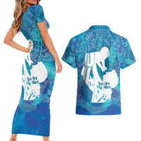 Turquoise Polynesia Father's Day Couples Matching Short Sleeve Bodycon Dress and Hawaiian Shirt Dad You Are My Hero