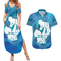 Turquoise Polynesia Father's Day Couples Matching Summer Maxi Dress and Hawaiian Shirt Dad You Are My Hero