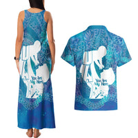 Turquoise Polynesia Father's Day Couples Matching Tank Maxi Dress and Hawaiian Shirt Dad You Are My Hero