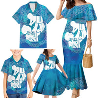 Turquoise Polynesia Father's Day Family Matching Mermaid Dress and Hawaiian Shirt Dad You Are My Hero