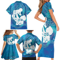 Turquoise Polynesia Father's Day Family Matching Short Sleeve Bodycon Dress and Hawaiian Shirt Dad You Are My Hero