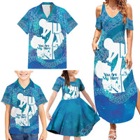 Turquoise Polynesia Father's Day Family Matching Summer Maxi Dress and Hawaiian Shirt Dad You Are My Hero