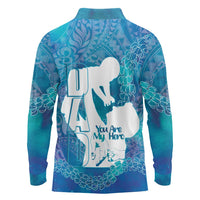 Turquoise Polynesia Father's Day Long Sleeve Polo Shirt Dad You Are My Hero LT14 - Polynesian Pride