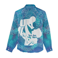 Turquoise Polynesia Father's Day Women Casual Shirt Dad You Are My Hero