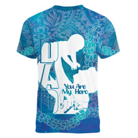 Turquoise Polynesia Father's Day Women V-Neck T-Shirt Dad You Are My Hero LT14 - Polynesian Pride