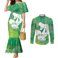 Green Polynesia Father's Day Couples Matching Mermaid Dress and Long Sleeve Button Shirt Dad You Are My Hero