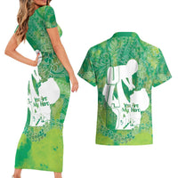 Green Polynesia Father's Day Couples Matching Short Sleeve Bodycon Dress and Hawaiian Shirt Dad You Are My Hero