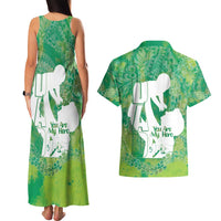 Green Polynesia Father's Day Couples Matching Tank Maxi Dress and Hawaiian Shirt Dad You Are My Hero