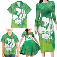 Green Polynesia Father's Day Family Matching Long Sleeve Bodycon Dress and Hawaiian Shirt Dad You Are My Hero