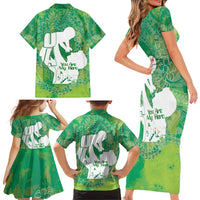 Green Polynesia Father's Day Family Matching Short Sleeve Bodycon Dress and Hawaiian Shirt Dad You Are My Hero