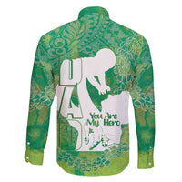 Green Polynesia Father's Day Family Matching Short Sleeve Bodycon Dress and Hawaiian Shirt Dad You Are My Hero