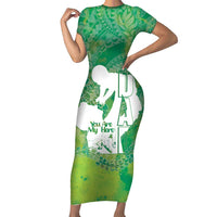 Green Polynesia Father's Day Family Matching Short Sleeve Bodycon Dress and Hawaiian Shirt Dad You Are My Hero