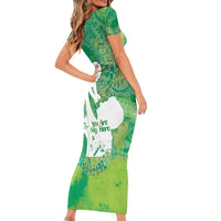 Green Polynesia Father's Day Family Matching Short Sleeve Bodycon Dress and Hawaiian Shirt Dad You Are My Hero
