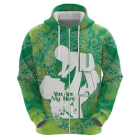 Green Polynesia Father's Day Zip Hoodie Dad You Are My Hero