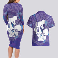 Purple Polynesia Father's Day Couples Matching Long Sleeve Bodycon Dress and Hawaiian Shirt Dad You Are My Hero