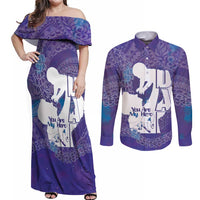 Purple Polynesia Father's Day Couples Matching Off Shoulder Maxi Dress and Long Sleeve Button Shirt Dad You Are My Hero LT14 Purple - Polynesian Pride