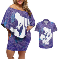 Purple Polynesia Father's Day Couples Matching Off Shoulder Short Dress and Hawaiian Shirt Dad You Are My Hero