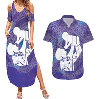 Purple Polynesia Father's Day Couples Matching Summer Maxi Dress and Hawaiian Shirt Dad You Are My Hero