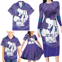 Purple Polynesia Father's Day Family Matching Long Sleeve Bodycon Dress and Hawaiian Shirt Dad You Are My Hero