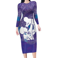 Purple Polynesia Father's Day Family Matching Long Sleeve Bodycon Dress and Hawaiian Shirt Dad You Are My Hero