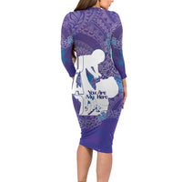 Purple Polynesia Father's Day Family Matching Long Sleeve Bodycon Dress and Hawaiian Shirt Dad You Are My Hero