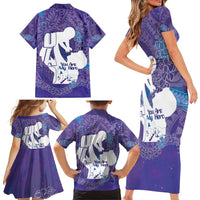 Purple Polynesia Father's Day Family Matching Short Sleeve Bodycon Dress and Hawaiian Shirt Dad You Are My Hero