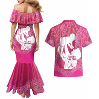 Pink Polynesia Father's Day Couples Matching Mermaid Dress and Hawaiian Shirt Dad You Are My Hero