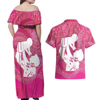 Pink Polynesia Father's Day Couples Matching Off Shoulder Maxi Dress and Hawaiian Shirt Dad You Are My Hero