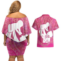 Pink Polynesia Father's Day Couples Matching Off Shoulder Short Dress and Hawaiian Shirt Dad You Are My Hero