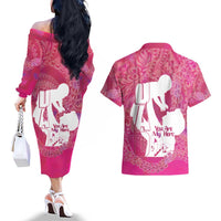 Pink Polynesia Father's Day Couples Matching Off The Shoulder Long Sleeve Dress and Hawaiian Shirt Dad You Are My Hero