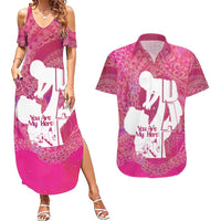 Pink Polynesia Father's Day Couples Matching Summer Maxi Dress and Hawaiian Shirt Dad You Are My Hero