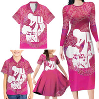 Pink Polynesia Father's Day Family Matching Long Sleeve Bodycon Dress and Hawaiian Shirt Dad You Are My Hero
