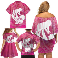 Pink Polynesia Father's Day Family Matching Off Shoulder Short Dress and Hawaiian Shirt Dad You Are My Hero