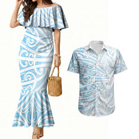 Blue New Zealand Puhoro Maori Tattoo Couples Matching Mermaid Dress and Hawaiian Shirt LT14 Blue - Polynesian Pride